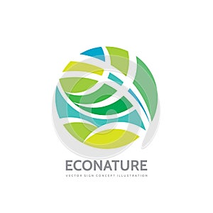 Eco nature - vector logo template concept illustration. Abstract geometric structure in circle shape. Green leaves symbol.