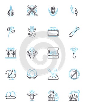 Eco nursery linear icons set. Sustainable, Organic, Green, Eco-friendly, Natural, Earth-friendly, Renewable line vector