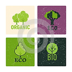 Eco and organic labels vector design with grunge elements