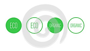 Eco and organic sign. Green sticker with ecology icon. Isolated badge in bold and outline design. Vegan illustration. Eco friendly