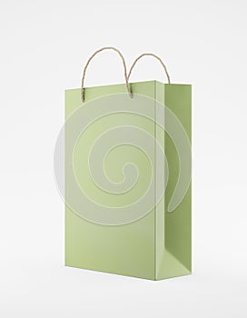 Eco packaging mockup bag kraft paper with handle half side. Standart medium green template on white background promotional