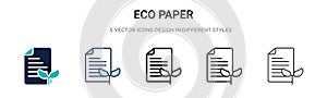 Eco paper icon in filled, thin line, outline and stroke style. Vector illustration of two colored and black eco paper vector icons