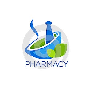 Eco Pharmacy, Glossy Shine Logo Template with Images of pounder
