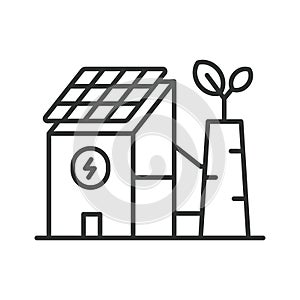 Eco plant with a solar battery icons in line design. Eco, plant, solar, battery, energy, renewable isolated on white