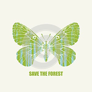 Eco poster concept with butterfly. Save the forest