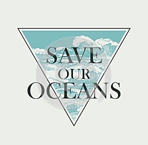 Eco poster concept with hand-drawn ocean waves