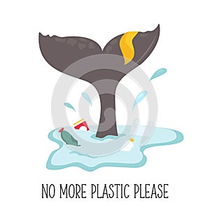 Eco poster. Whale tale and garbage in the ocean