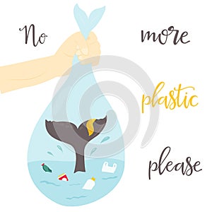 Eco poster. Whale tale and garbage in the ocean