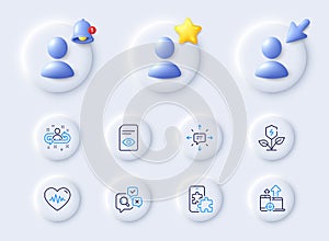 Eco power, Heartbeat and Phone puzzle line icons. For web app, printing. Vector