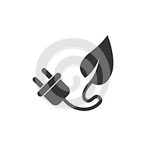 Eco power icon in flat style. Green energy vector illustration on white isolated background. Nature cable business concept