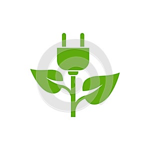 Eco power icon in flat style. Green energy vector illustration on white isolated background. Nature cable business concept