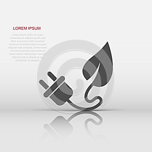 Eco power icon in flat style. Green energy vector illustration on white isolated background. Nature cable business concept