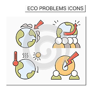 Eco problems color icons set