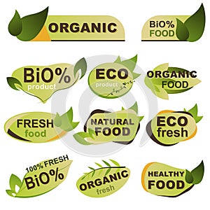 Organic food badges set. Natural eco fresh food