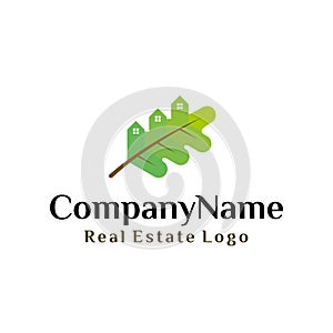 Eco Real estate logo with oak leaf and home/house concept.  can be used for eco company, garden park, farm, agriculture, eco