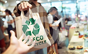 Eco Recycle bags Merchants deliver to customers -Eco-friendly shop, concept generative ai art