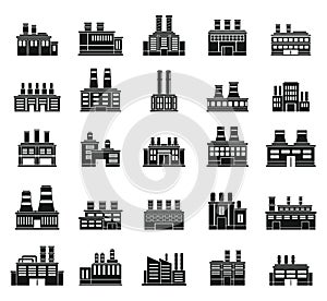 Eco recycle factory icons set, simple style