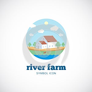 Eco River Farm Flat Style Vector Concept Symbol