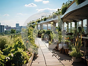 Eco rooftop garden on futuristic office building