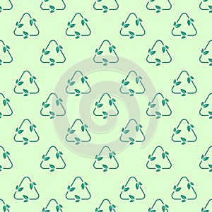Eco seamless pattern. Biodegradable repeat sign, bio mark, recycle and reuse symbol. Isolated green leaves in triangle