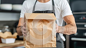 Eco shopping paper bag. Food delivery or market shopping concept.