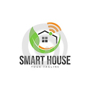 Eco smart house technology logo design vector illustration