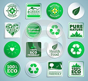 Eco stickers, labels and buttons