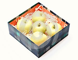 Eco style and healthy nutrition concept. Apples in plaid box