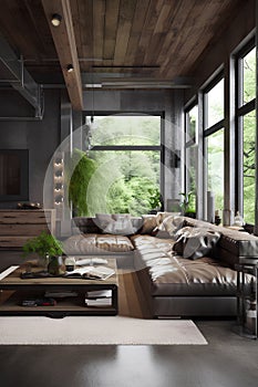 Eco style interior of living room in modern house