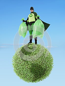Eco superhero and garbage free planet