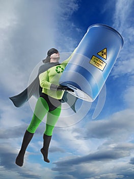Eco superhero and hazardous waste photo