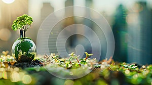 eco sustainable corporate miniature macro photography tilt shift office green lens