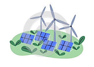 Eco sustainable renewable energy, green electric power station with alternative electricity. Sustainability concept