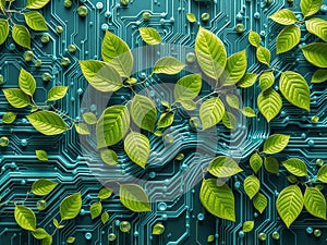 Eco-tech climate resilience texture combining circuits intertwined. photo
