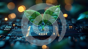 Eco-Tech: Green Leaves on a Digital Circuit Board