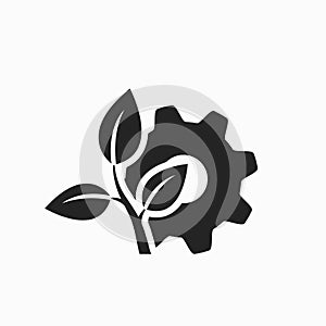 Eco technology icon. mechanical gear and plant sprout. environment, eco friendly and industry symbol
