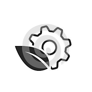 Eco technology line icon. mechanical gear and leaf. eco friendly, environmental and industry symbol