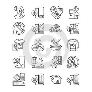 Eco textile black line icons set. Clothing and other accessories that are designed to use organic. Pictogram for web page, mobile