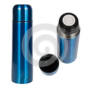Eco thermos in blue isolated on white background