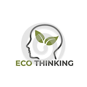 Eco thinking icon. eco friendly and environment symbol. human head and leaf