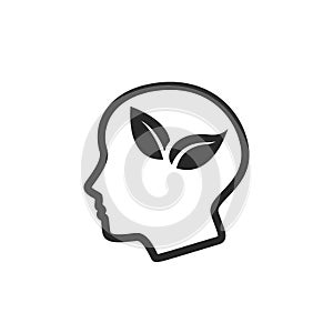 Eco thinking line icon. eco friendly, environment and ecology symbol. human head and leaf