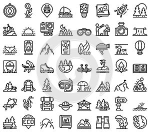 Eco tourism icons set outline vector. Fauna nature photo