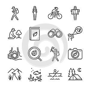 Eco tourism line icon set.