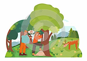 Eco tourism, traveling, camping concept. Eco friendly vector illustration for landing page, banner, flyer.Colorful