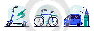 Eco transport flat vector color illustrations