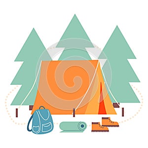 Eco Travel. Summer Camp poster flat style, vector illustration. study nature, save environment