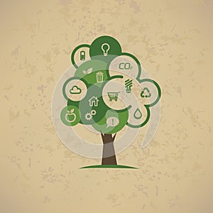 Eco tree, icons set