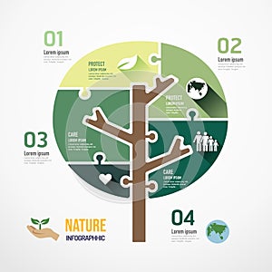 ECO Tree shape jigsaw banner. Concept Design infographic Template vector illustration