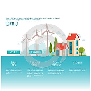 Eco urban landscape. Alternative energy. Wind power. Web page concept