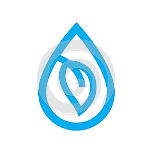 Eco water icon. Blue plant leaf in water drop symbol